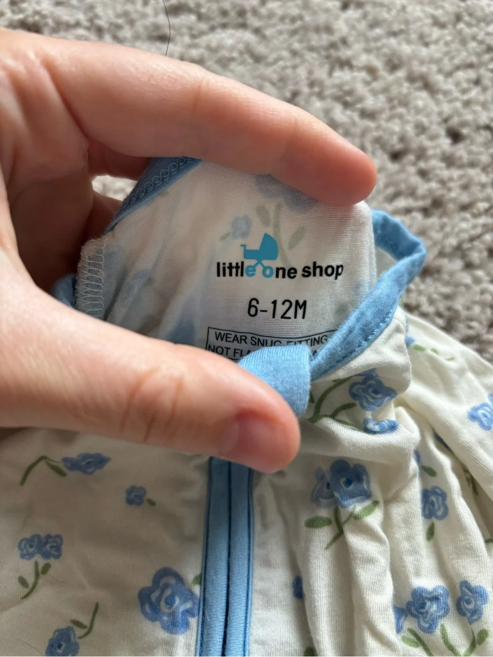 Cream and Blue Floral Kids Zip-Front Footie Pajamas